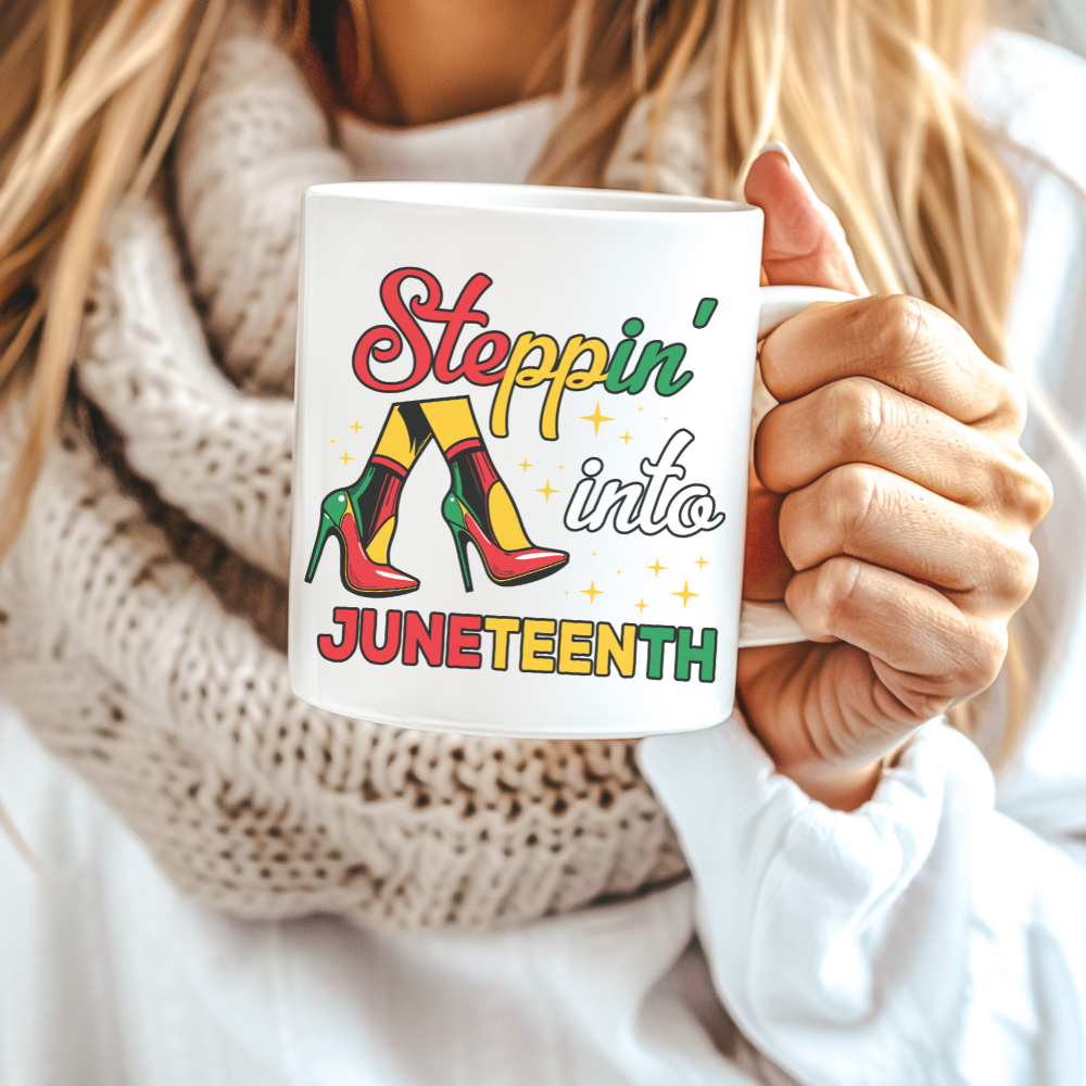 "Celebrate Juneteenth with a personalized 11 oz cup featuring a striking design symbolizing freedom and resilience. A perfect gift for the occasion."

