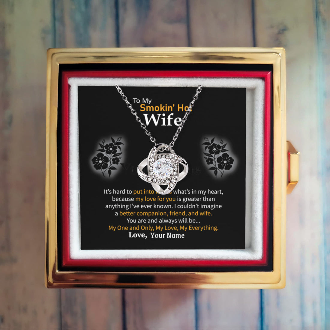 Forever Yours: Personalized Love Knot Necklace with Rotating Rose Box for Your Wife 💖