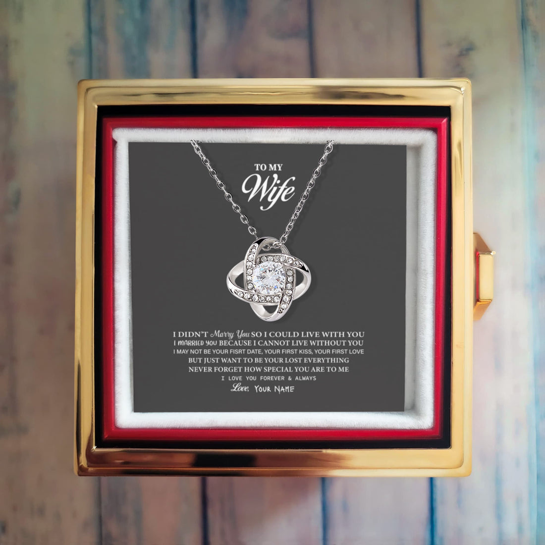 Personalized Love Knot Necklace with Rotating Rose Box for Your Wife 💖
