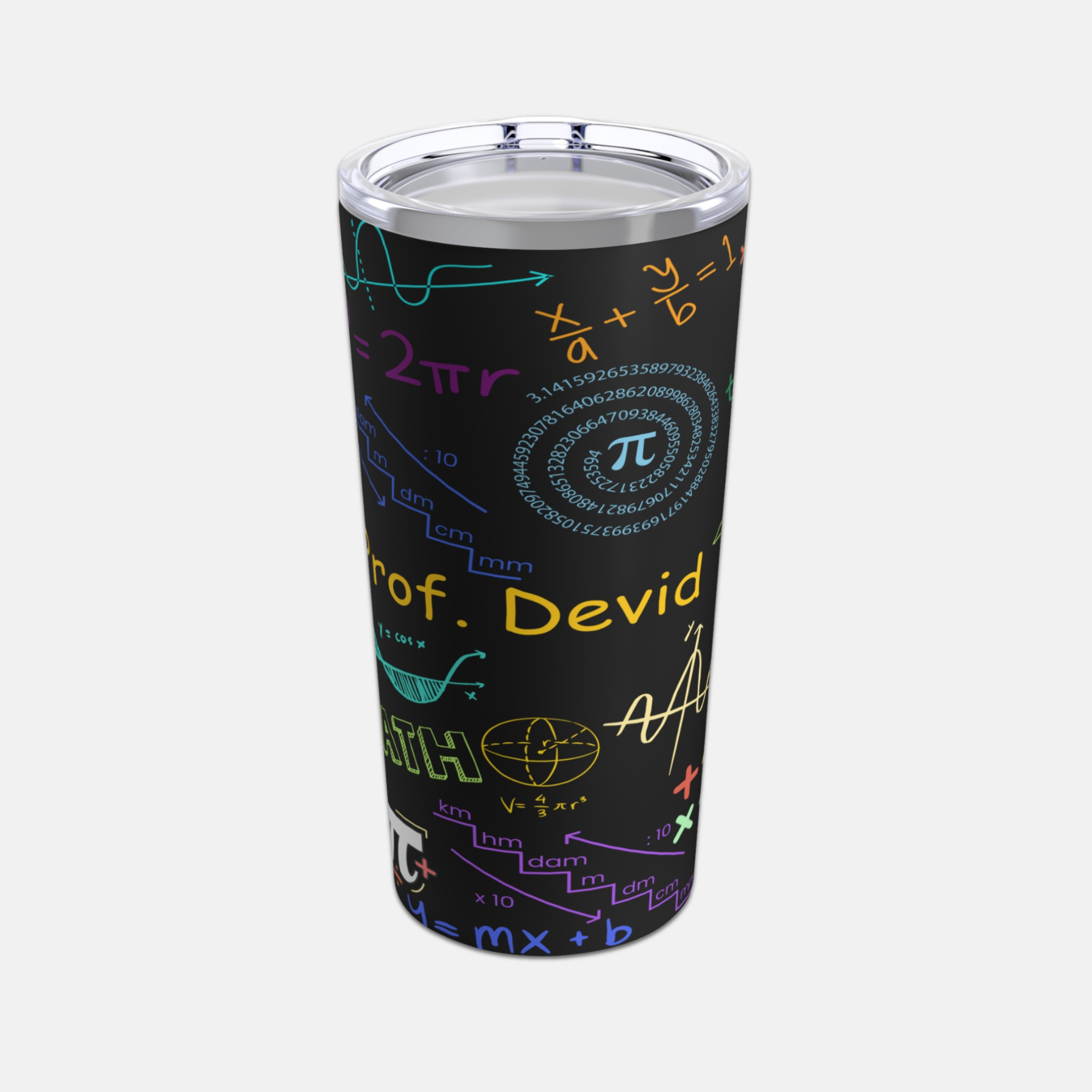 "Personalized tumbler with unique math-themed design, showcasing colorful formulas and symbols. Ideal for teachers, students, or anyone passionate about math. #CustomTumbler #PersonalizedGift #MathTeacherGift #MathStudent #MathEquations #STEMLife #PersonalizedArt #MathematicsDesign